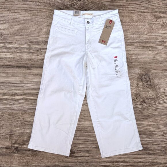 NWT LEVI’S Classic WHITE Wide Leg Crop Stretch Denim Deans Womens W 27 / 4 - Picture 1 of 6